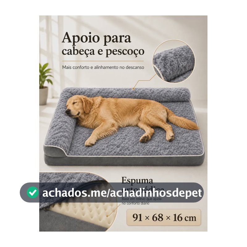 Cama Cachorro Grande Caminha Pet Porte Medio Colchao Lavavel Cinza Retangular