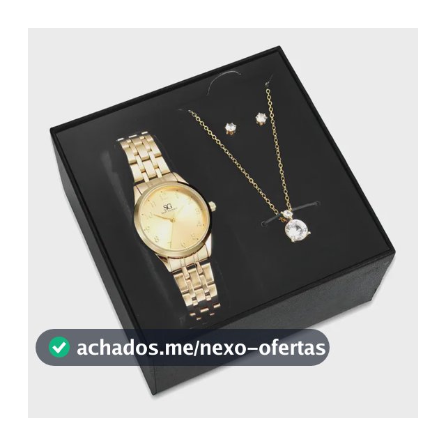 Kit Relógio Colar E Brincos Ponto De Luz Dourado Feminino Luxo Golden Saint Germain Presente Original Joias Elegante Clássico 28mm