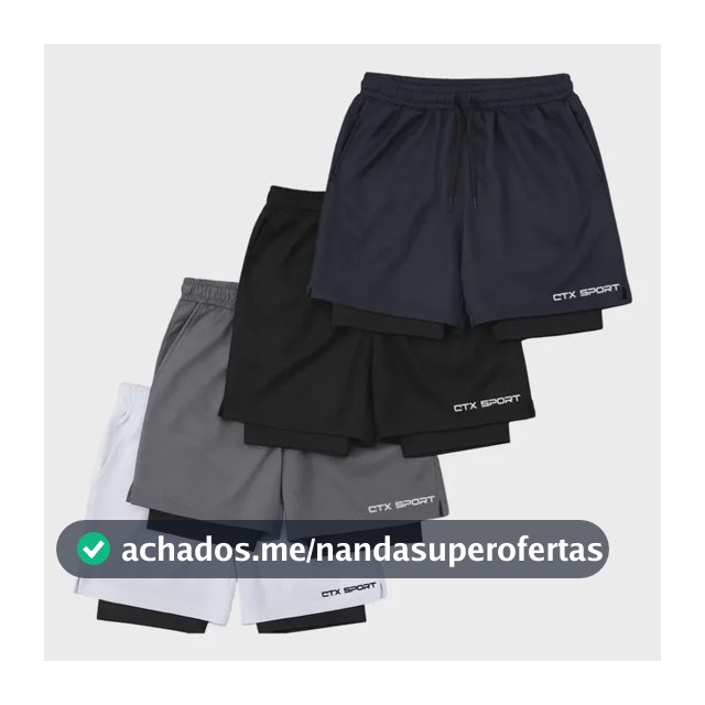 Kit 4 Bermudas 2 Em 1 Masculina Academia Corrida Treino Ctx