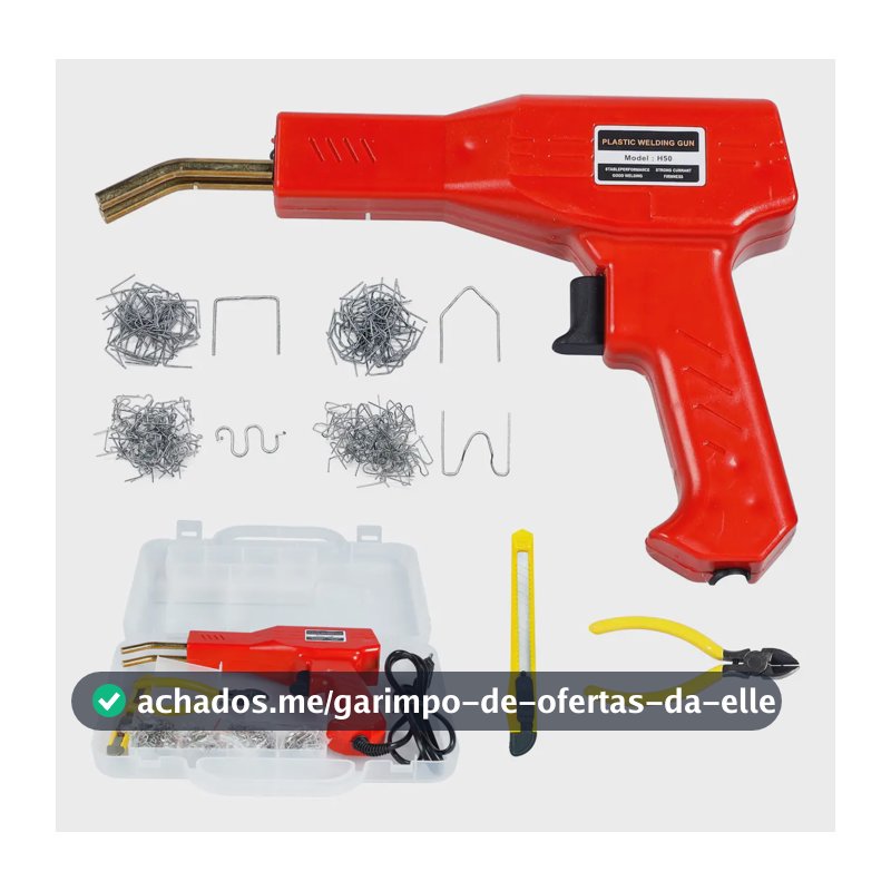 Pistola Solda Plástica Elétrica Para-Choque Reparos Automotivos AC 50W Alicate Estilete 50x Grampos