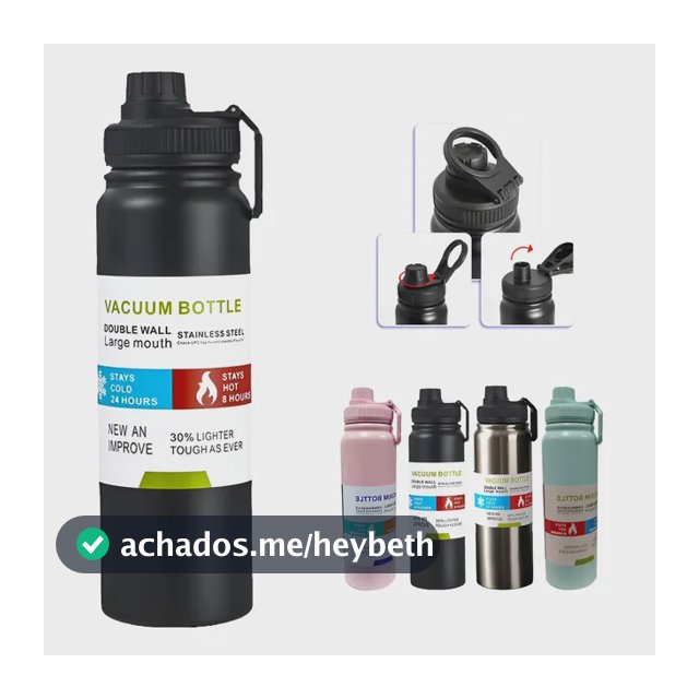 800mlgarrafa Térmica Água Squeeze Inox Academiaquente E Frio Preto