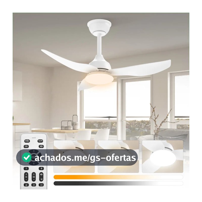 Ventilador de Teto FANSVENTO 91 cm com Luz LED e Controle Remoto, Bivolt