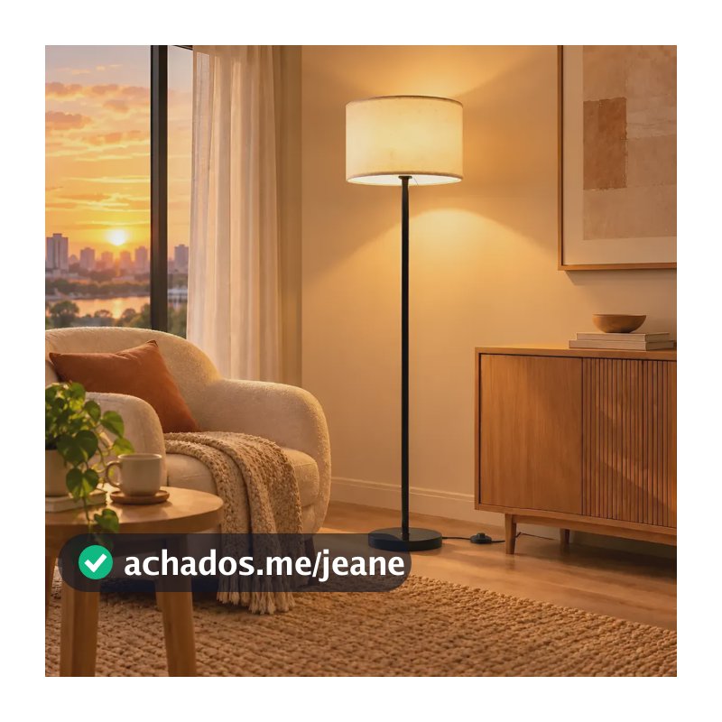Luminária De Chão Moderna Com Cúpula De Tecido Quarto Sala Bege/cru Preto