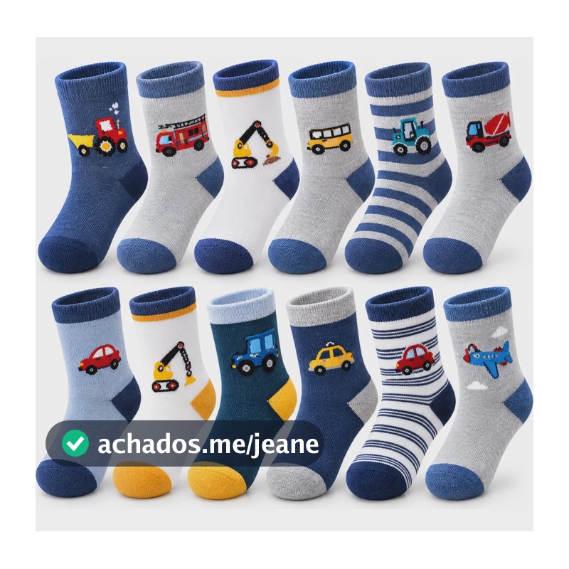 Kit 12 Pares Meia Infantil Premium Cano Alto 0 A 10 Anos Sortidas Azul/masculino 2-4 Anos
