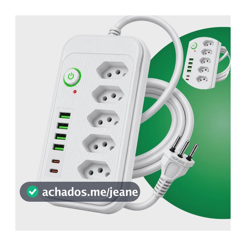 Filtro De Linha Extensão Elétrica 5 Tomadas Usb Type Bivolt 4 USB Tipo C