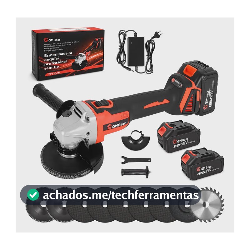 Esmerilhadeira Angular Perfin PF138JM Sem Fio 21V Com 2 Baterias e 3 Velocidades