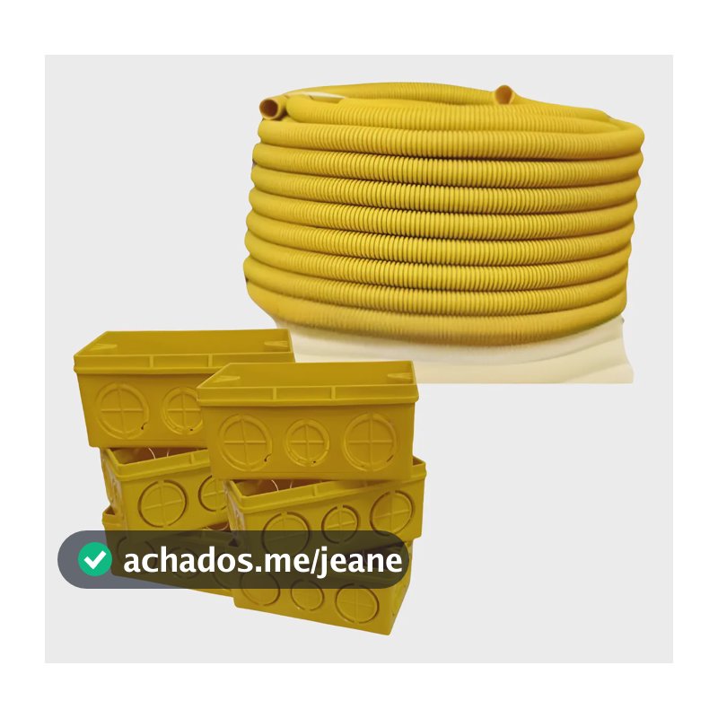 Kit Conduíte Corrugado 3/4 50m Amarelo + 20 Caixinhas 4x2 Amarelo