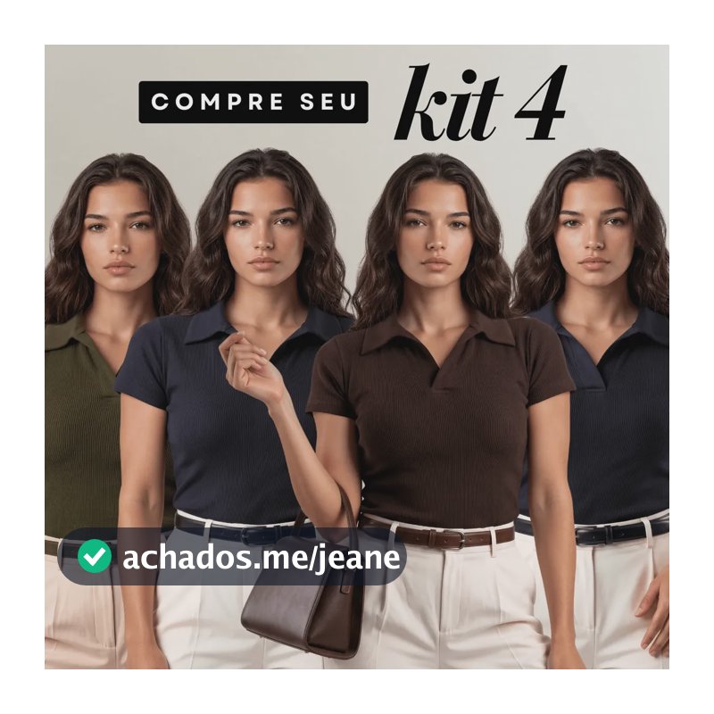 Kit 4 Camisa Gola Polo Feminina Canelada Manga Curta Lisa Dois Pretos Marrom E Verde P/m (36/42) Liso
