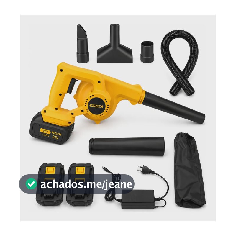 Soprador 2 Bateria Sem Fio Potente Profissional Aspirador Preto Com Amarelo 2 Baterias 21v
