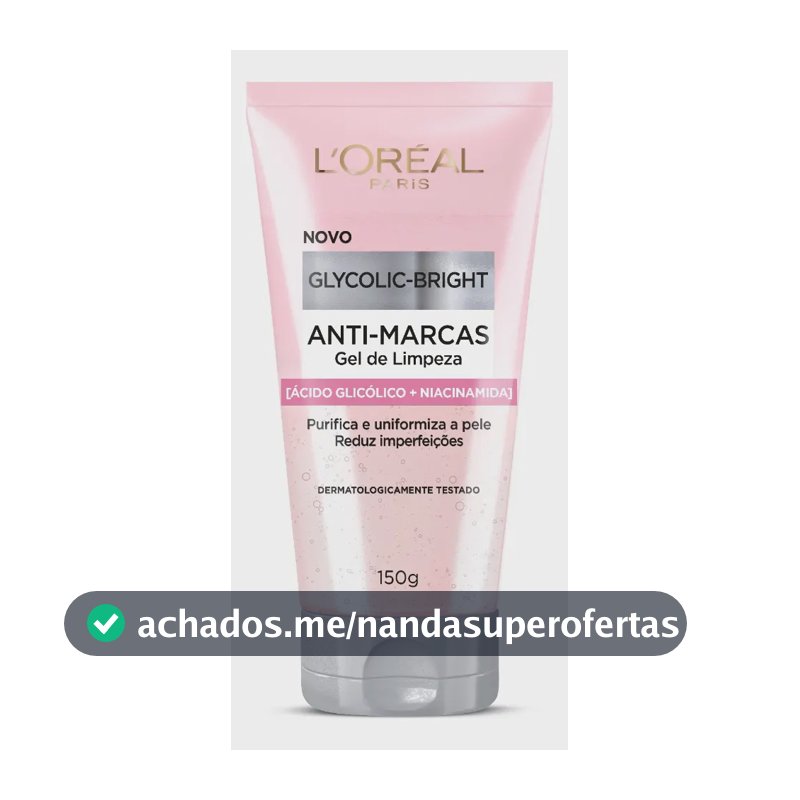 L’Oréal Paris Glycolic-Bright Gel de Limpeza Anti-Marcas com Ácido Glicólico e Niacinamida, para Todos os Tipos de Pele, 150 ml