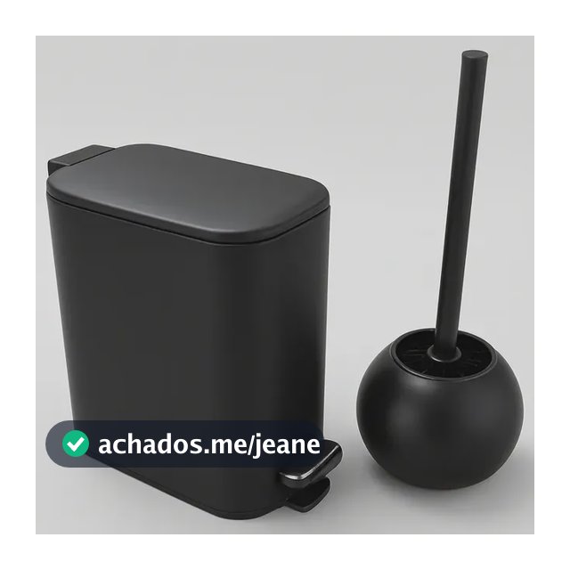 Kit Escova Sanitaria Lixeira Banheiro Inox Moderna Premium Preto