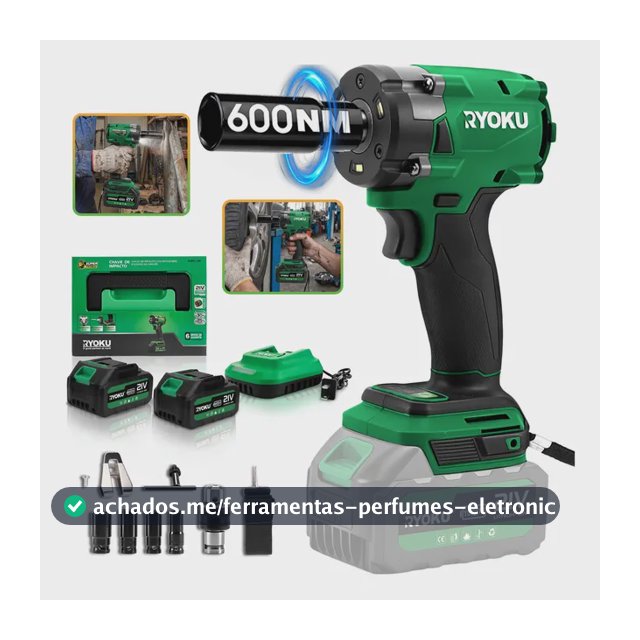 Chave De Impacto Brushless 21v 2 Baterias 600nm 1/2  Ryoku Verde 127/220v 50 Hz/60 Hz