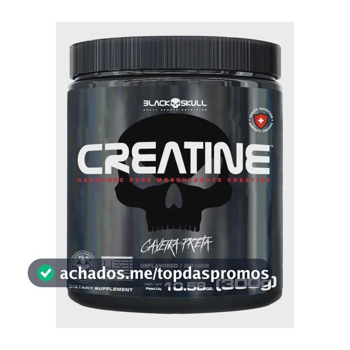 Creatina monohidratada pura Black Skull Pura 300g - 100% Monoidratada em pó Sem sabor x 300g