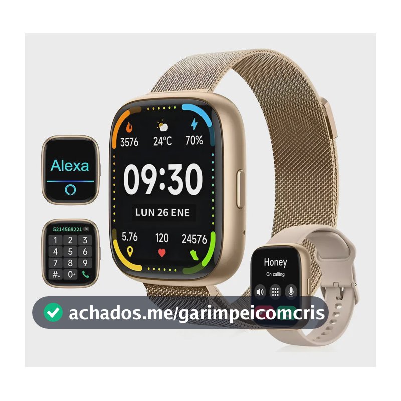 Smartwatch Mertto IDW26 para Chamadas Bluetooth com Alexa e Tela de 1.83"