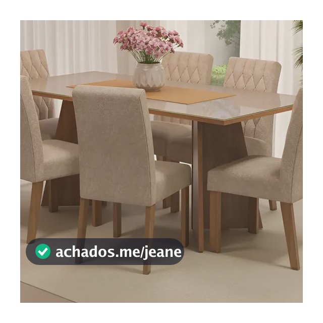 Sala Jantar Mesa Tampo Vidro 6 Cadeiras Marissa Madesa Rci Cor Rustic/Crema/Imperial