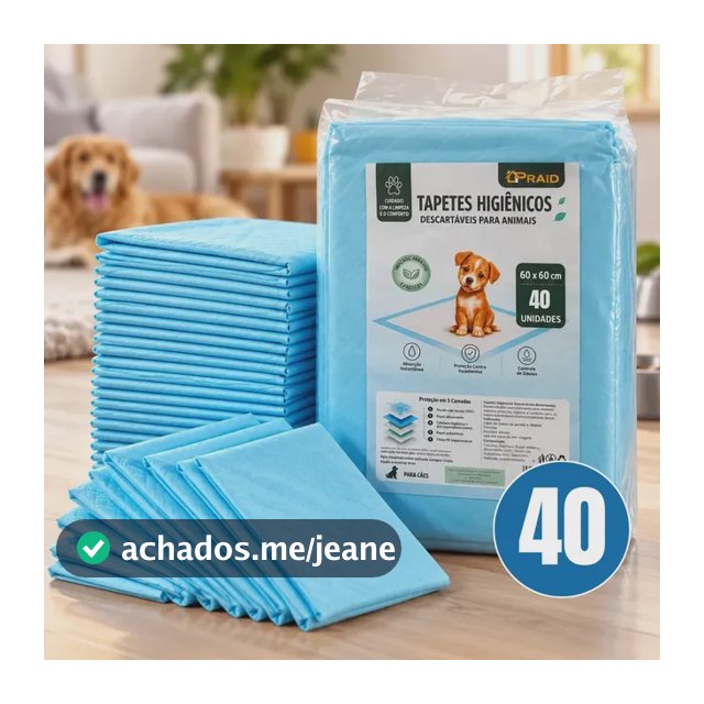 Tapete Higiênico Para Cachorro Super Absorvente 40 Unidades 60x60 Descartável Pet Cão Proteção Piso Alta Absorção