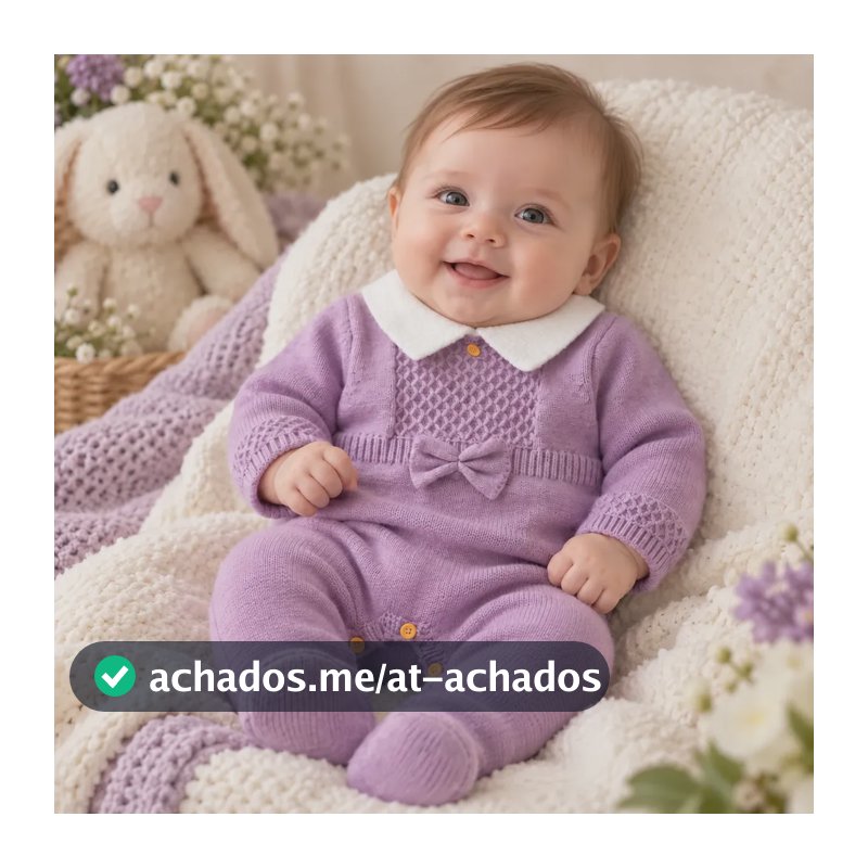 Macacão Para Bebê Em Tricô Diana 0 A 3 Meses Violeta P 0 A 3 Meses