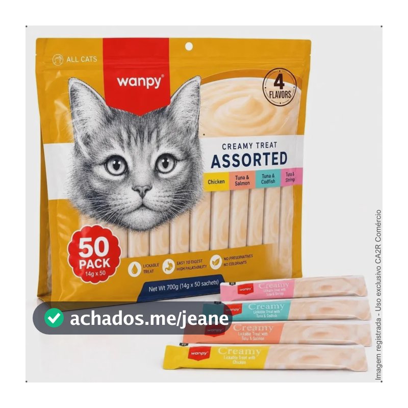 Petisco cremoso Wanpy para gatos - kit com 50 unidades de sabores sortidos