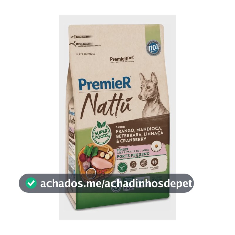 Premier Nattu Cães Senior Pequeno Porte Mandioca 10kg Pet