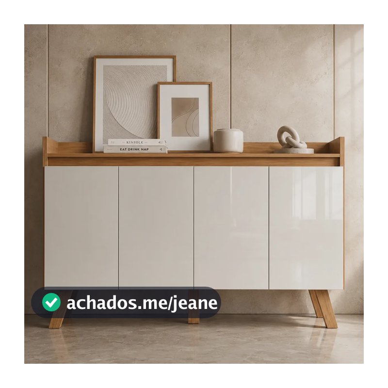 Buffet Aparador Bancada Retrô Aura Inova com 4 Portas Pés Retrô Sala de Jantar Cozinha Design Moderno Cor Cinamomo Branco