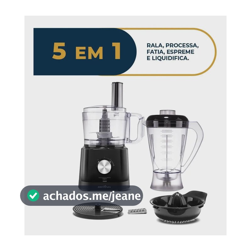 Multiprocessador Britânia 5 em 1 com Liquidificador 2,2L e Processador 1,25L 1000W BMP10A