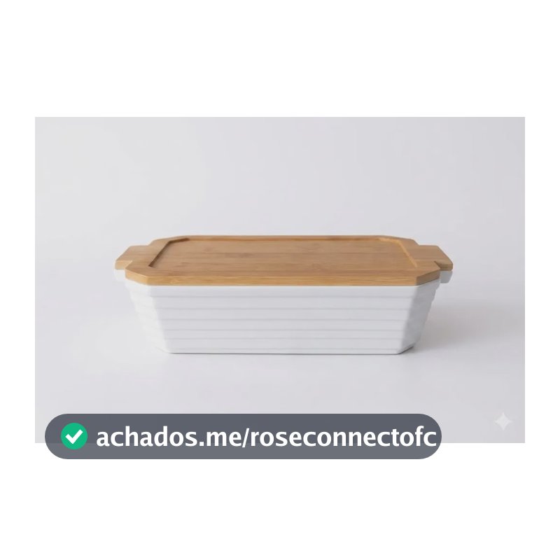 Travessa Cerâmica Tampa Bambu Luxo Retangular Branco