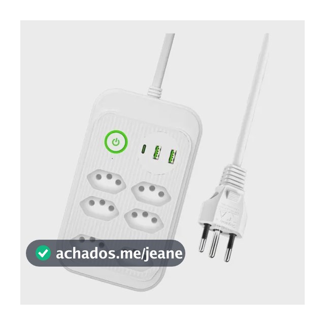 Extensão Eletrica 6 Tomadas 2 Usb 1 Tipo C Pd Led Bivolt 2m