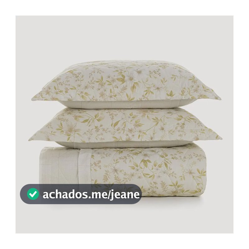 Colcha Casal Com 2 Porta-travesseiros 100% Algodão Eva Bege Florido