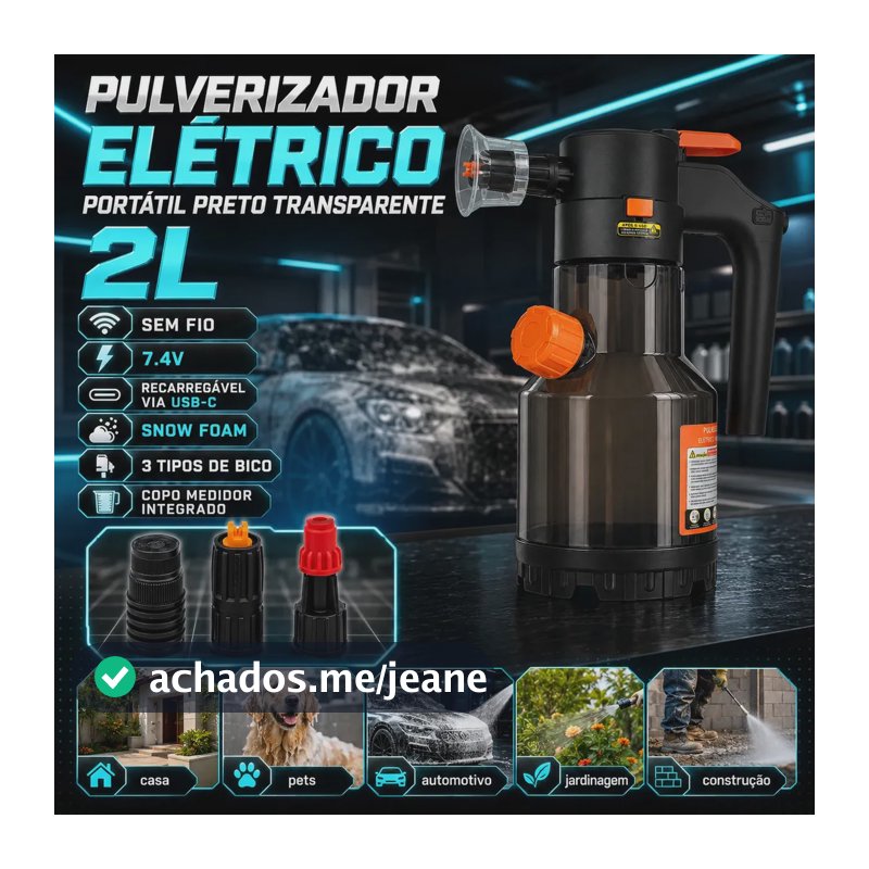 Pulverizador Elétrico Snow Foam Lumi de 2 Litros para Lavagem Automotiva e Limpeza