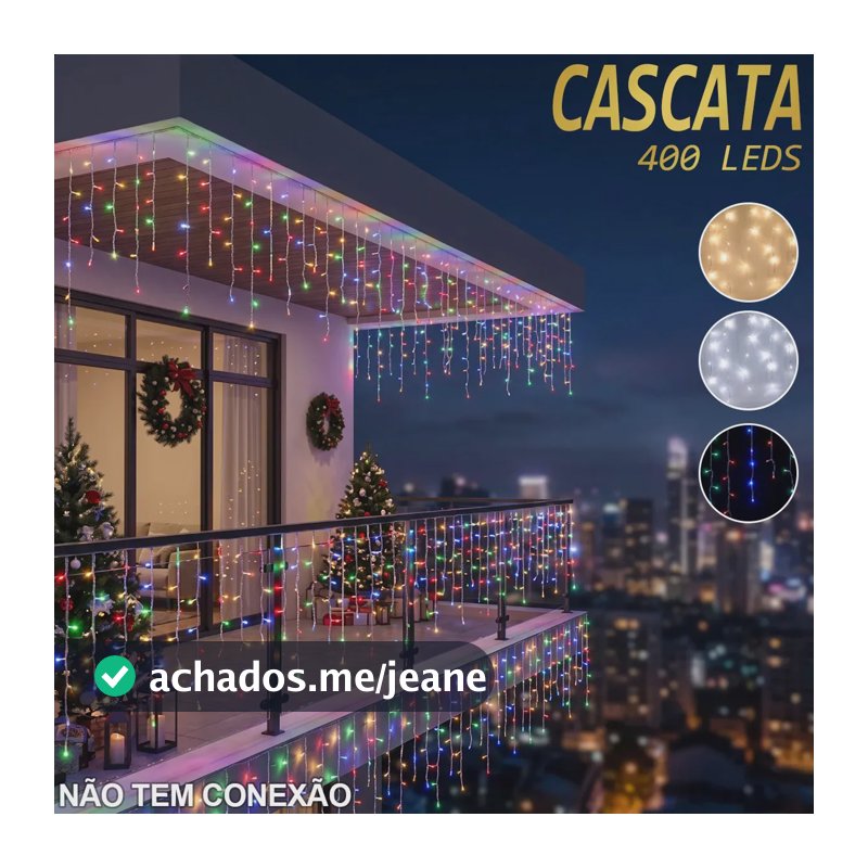 Cascata de LED Colorida 400 Luzes 10m, à Prova D'Água com 8 Funções para Decoração