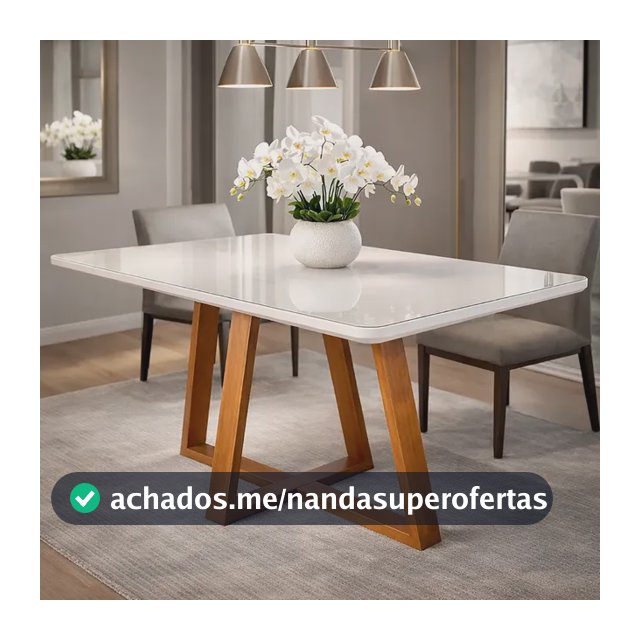 Mesa De Jantar Moderna Com Tampo De Vidro E Base Em Madeira Off White Marrom-claro