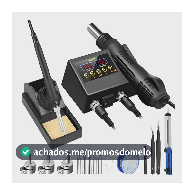 Estacao De Solda Pistola De Calor Lcd E Ferro De Solda 2 Em1 Preto 127v