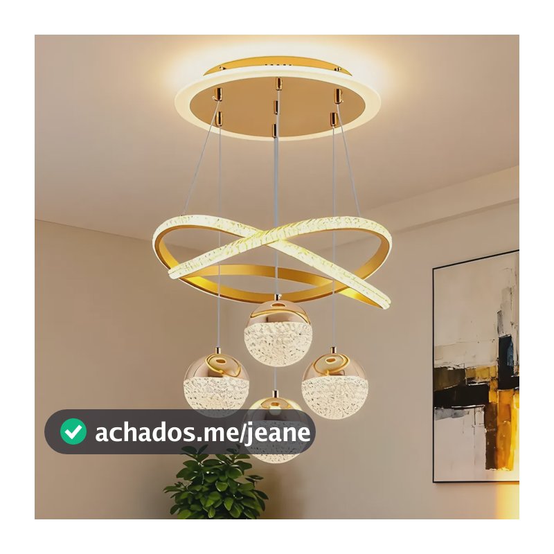 Lustre Sala De Jantar Lustre Pendente Cozinha Luxo Moderno  127/220v Dourado Modo De Três Cores Luz Ocular Protegida.
