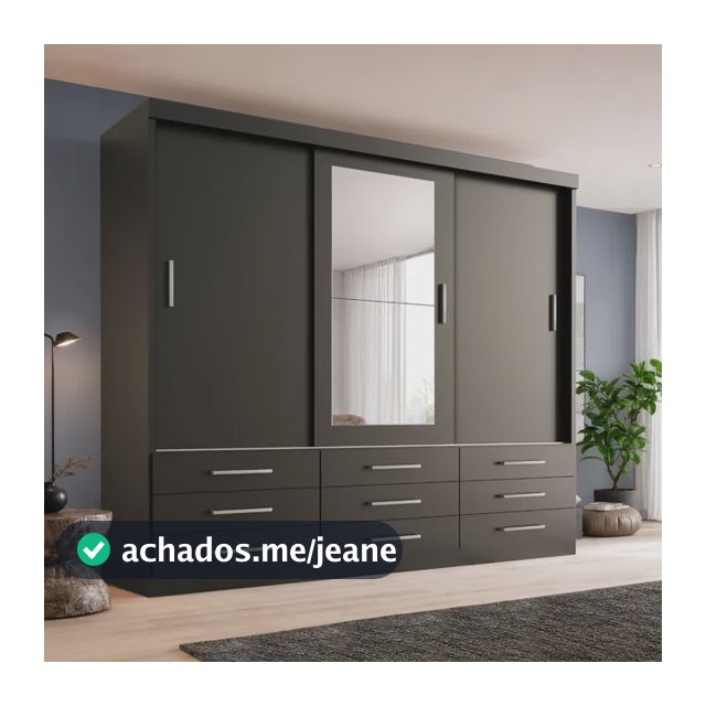 Guarda Roupa Casal Capri 3 Portas Correr 9 Gav C/ Espelho
