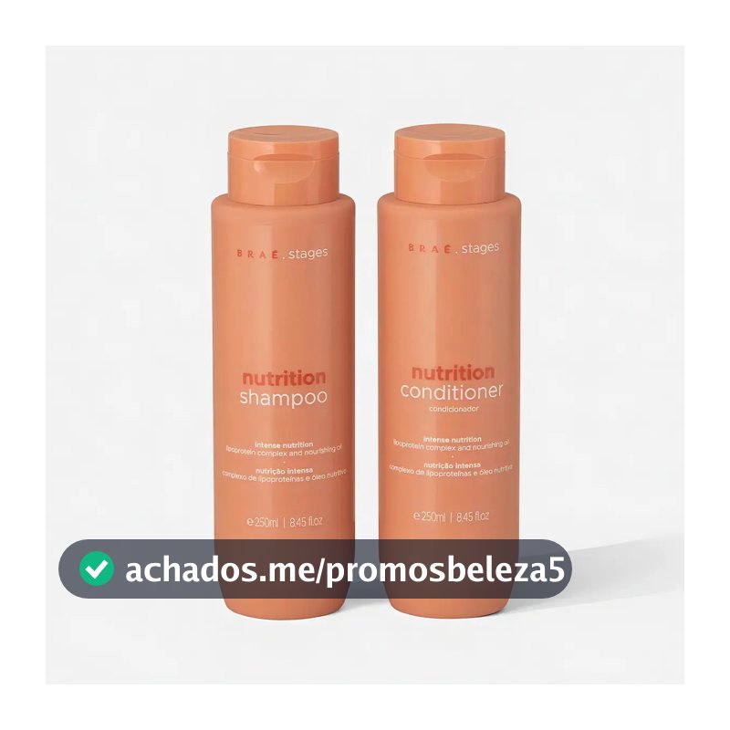 Kit Braé Stages Nutrição: Shampoo e Condicionador para Cabelos Ressecados e sem Vida