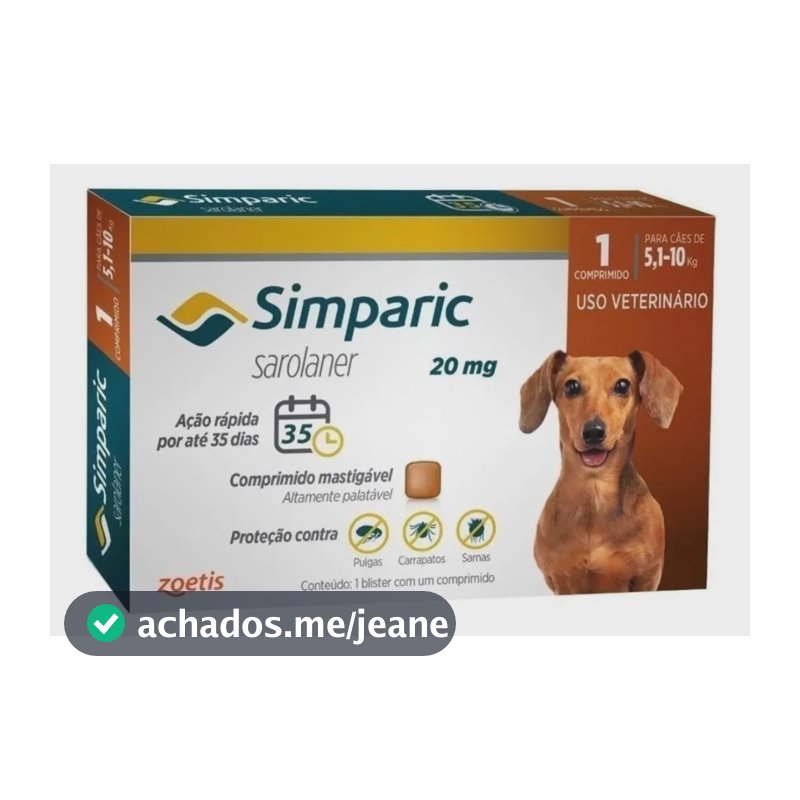 Simparic Antipulgas 20mg 1 Comprimido para Cães 5 a 10kg Zoetis
