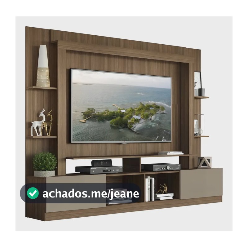 Rack Estante Com Painel Tv 65 E 2 Portas Rio Multimóveis Cor Madeirado/Lacca Fumê