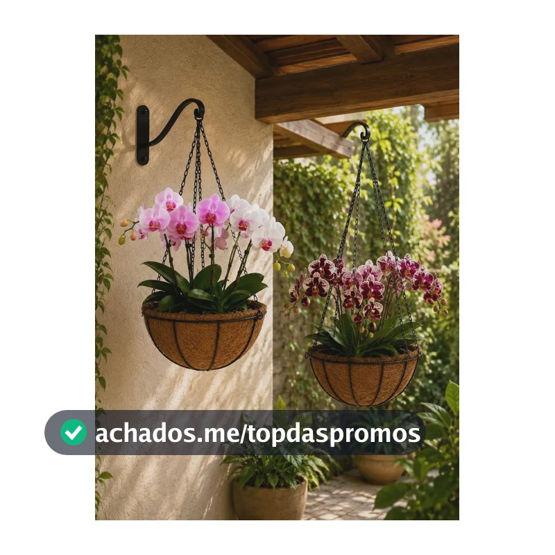 2 Vasos Fibra Coco 30cm Corrente Planta Suspenso Pendurar Marrom-claro