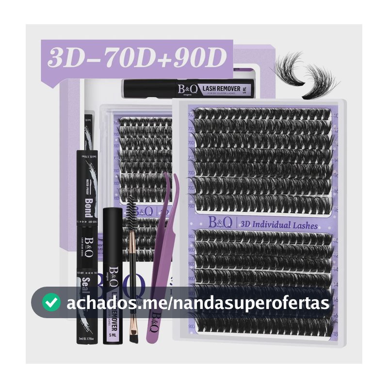 Extensões de Cílios B&Qaugen 70D+90D Efeito 3D, Cílios Cluster Espessura Única, 10-18mm Comprimentos Mistos, Curvatura D, Volume Falso Mink, DIY para Maquiagem Olhos