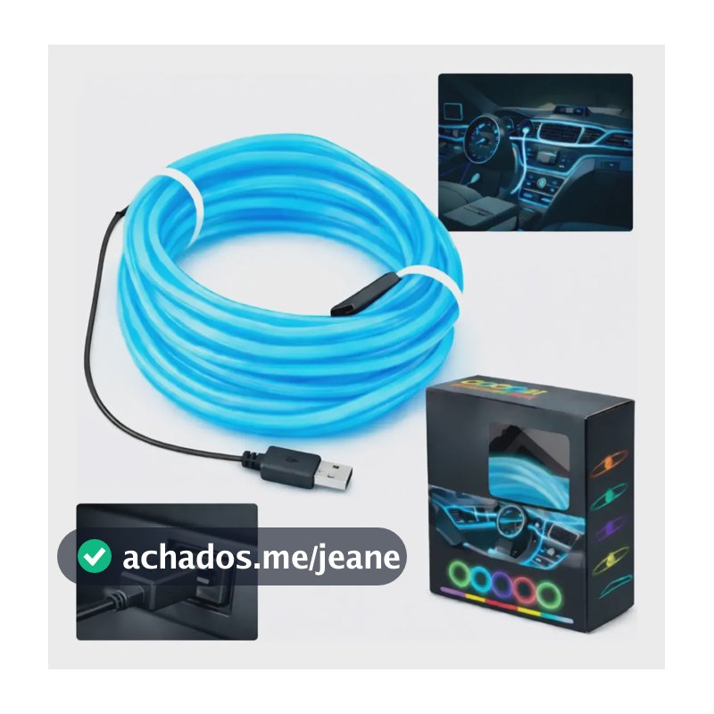 Fita De Led Neon Painel Carro 12v Usb Cigarro 3/5m Rgb Cores Usb 5 Metros - Azul-céu