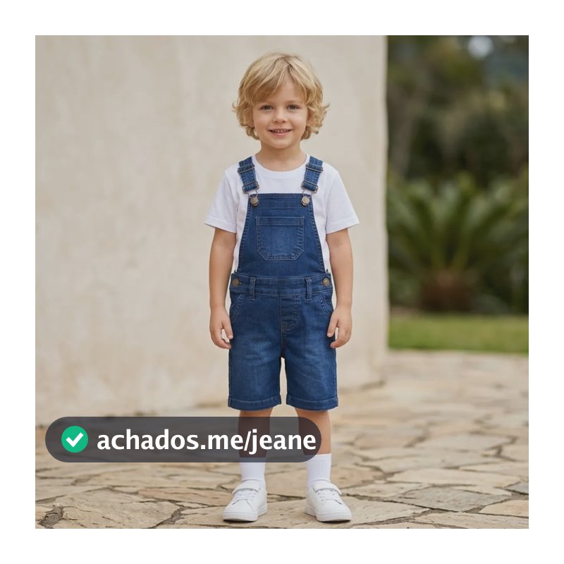 Macacão Jeans Infantil Menino Jardineira Shorts Do 1 Ao 8 Jeans Escura Liso 4