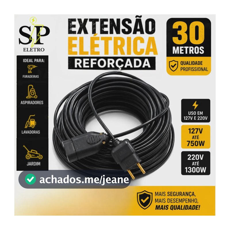 Extensão Elétrica Reforçada 30 Metros 10a Obra Profissional Eletro SP