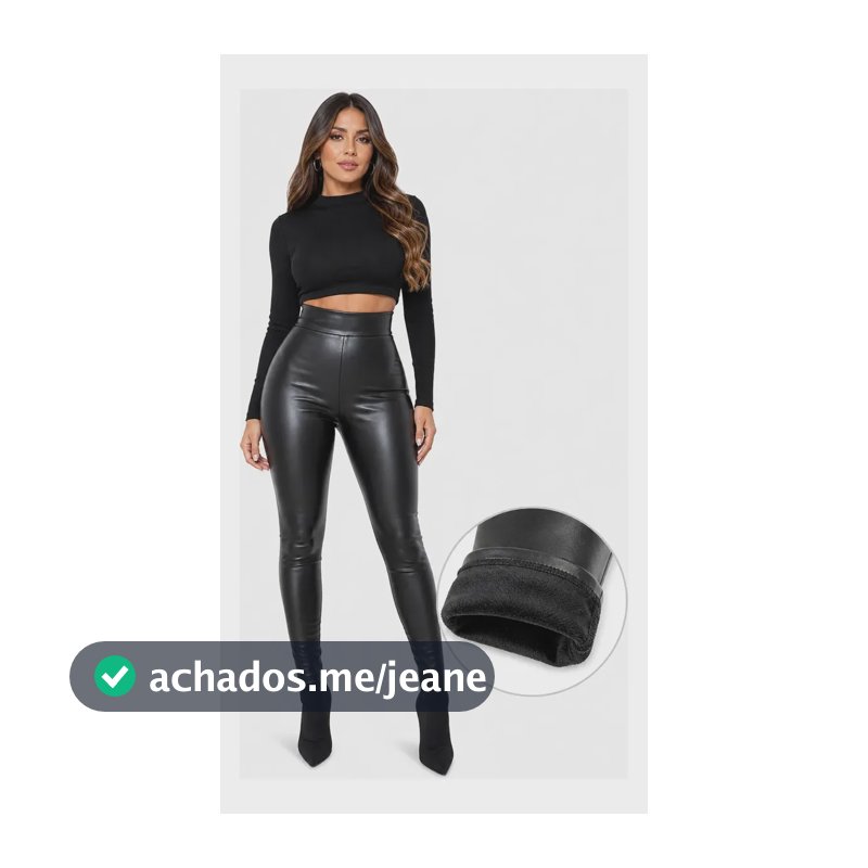Calça Couro Fake Legging Flanelada  Modeladora Térmica Top Preto M