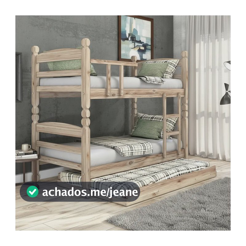 Treliche Beliche Thor Com Cama Auxiliar Madeira Maciça Sem Pintura Palha