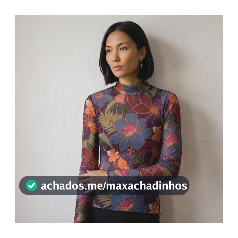 Blusa Feminina Tule Manga Longa Balse Colorida Flores P