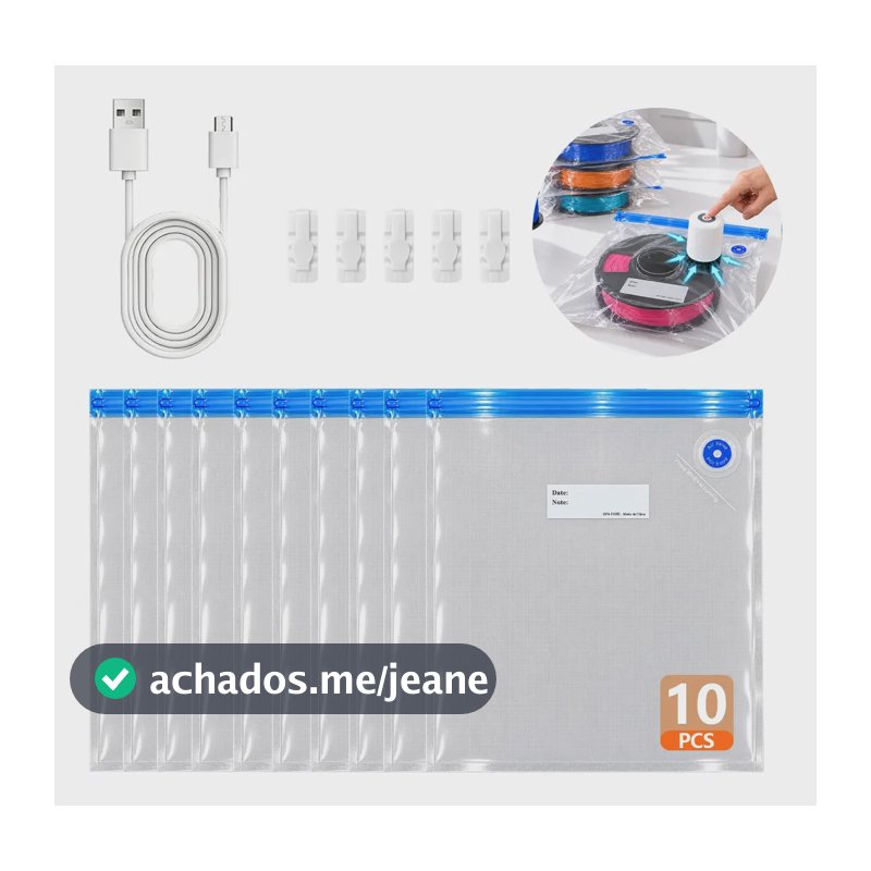 Kit 10 Sacos Vácuo 5 Clips Filamento 3d Pla Abs Petg Transp