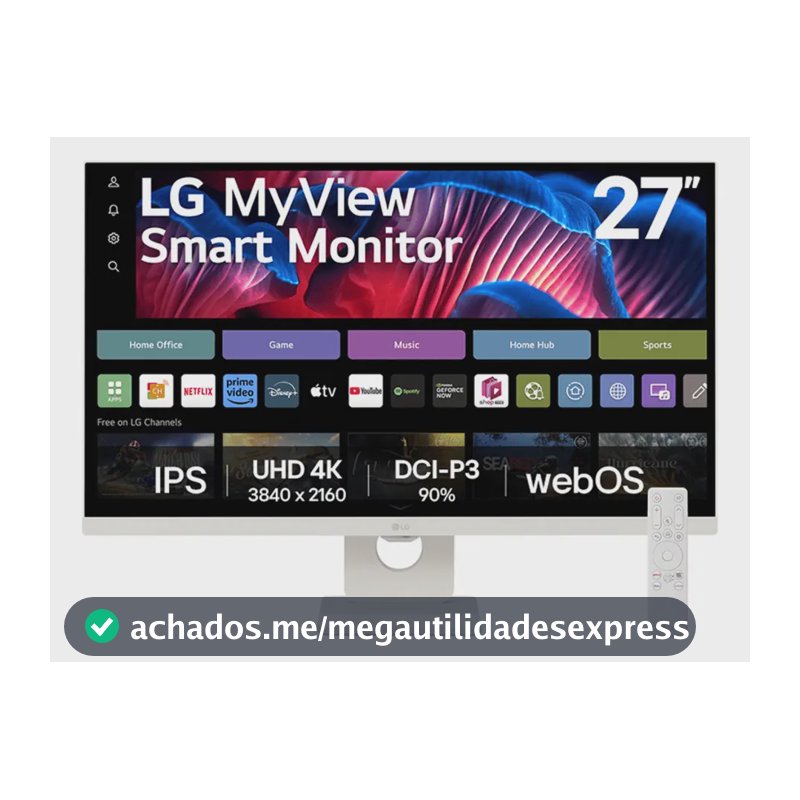 Monitor LG MyView Smart - Tela IPS 27", WebOS, ThinQ Home, Air Play, Screen Share, Bluetooth, Branco – 27SR73U