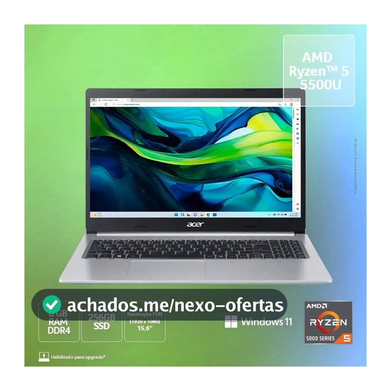 Notebook Acer Aspire 5 A515-45-R5AT AMD Ryzen 5 5500U 15.6"AMD Radeon Graphics 256GB SDD 8GB RAM Windows 11