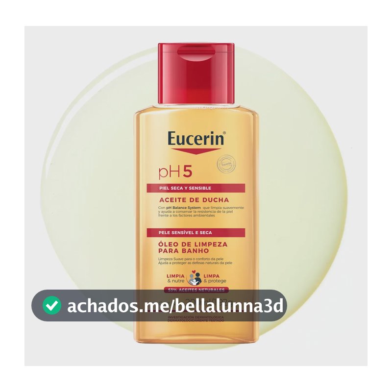 EUCERIN Óleo de Limpeza Corporal pH5 200ml, Banho, Óleos Naturais, Sabonete Líquido, Dexpantenol