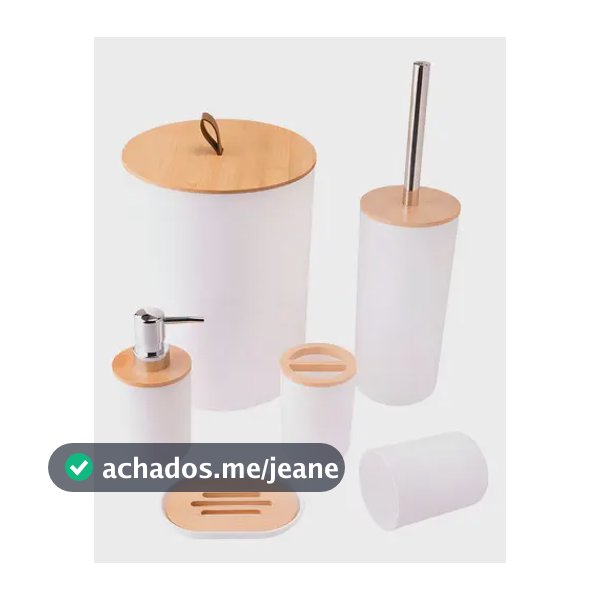 Kit Banheiro Moderno Bambu Com 6 Peças Lixeira Tampa Fechada Cor Branco